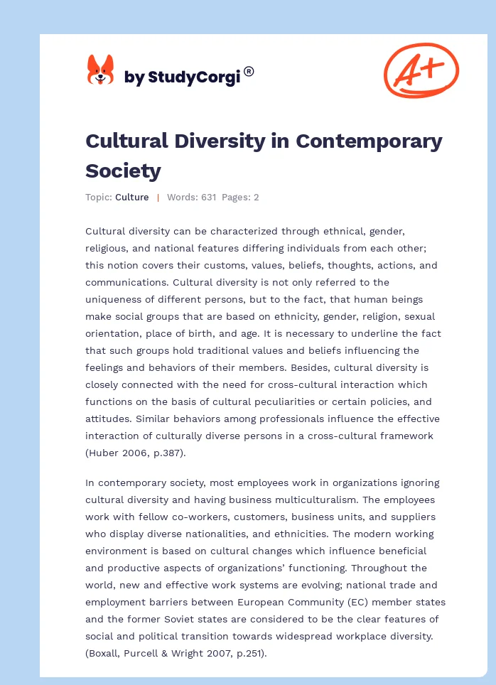 Cultural Diversity in Contemporary Society. Page 1
