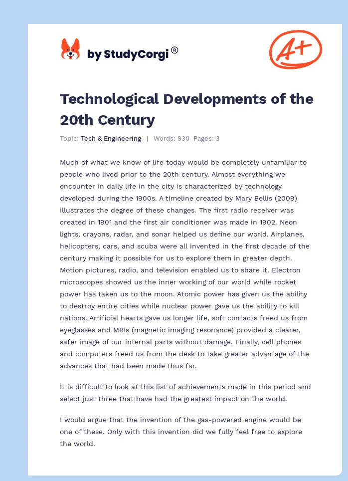 Technological Developments of the 20th Century. Page 1