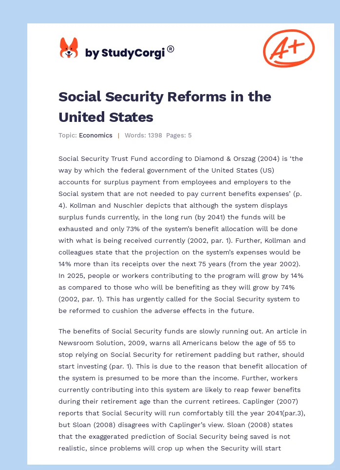 Social Security Reforms in the United States. Page 1