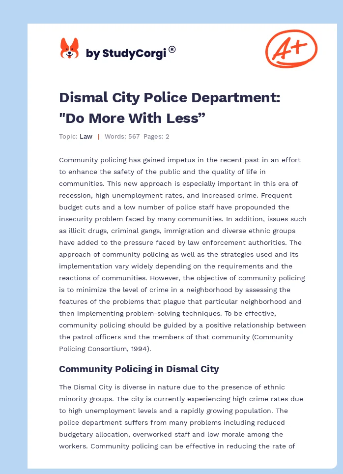 Dismal City Police Department: "Do More With Less”. Page 1