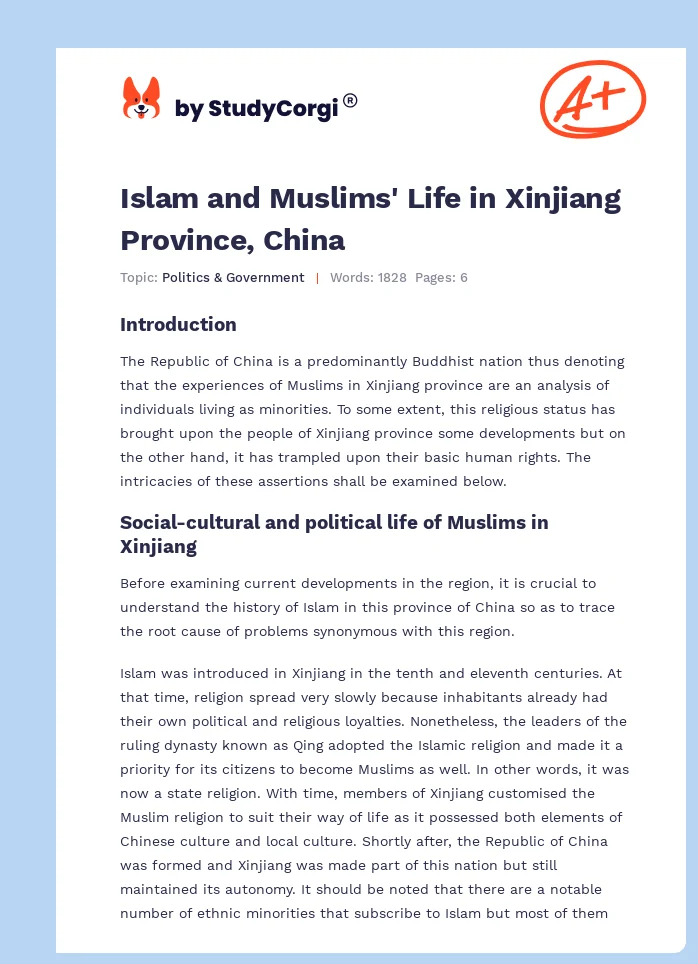 Islam and Muslims' Life in Xinjiang Province, China. Page 1