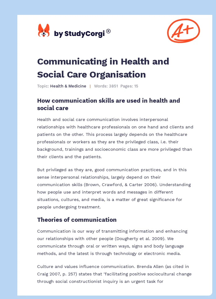 Communicating in Health and Social Care Organisation. Page 1