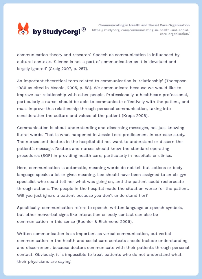 Communicating in Health and Social Care Organisation. Page 2