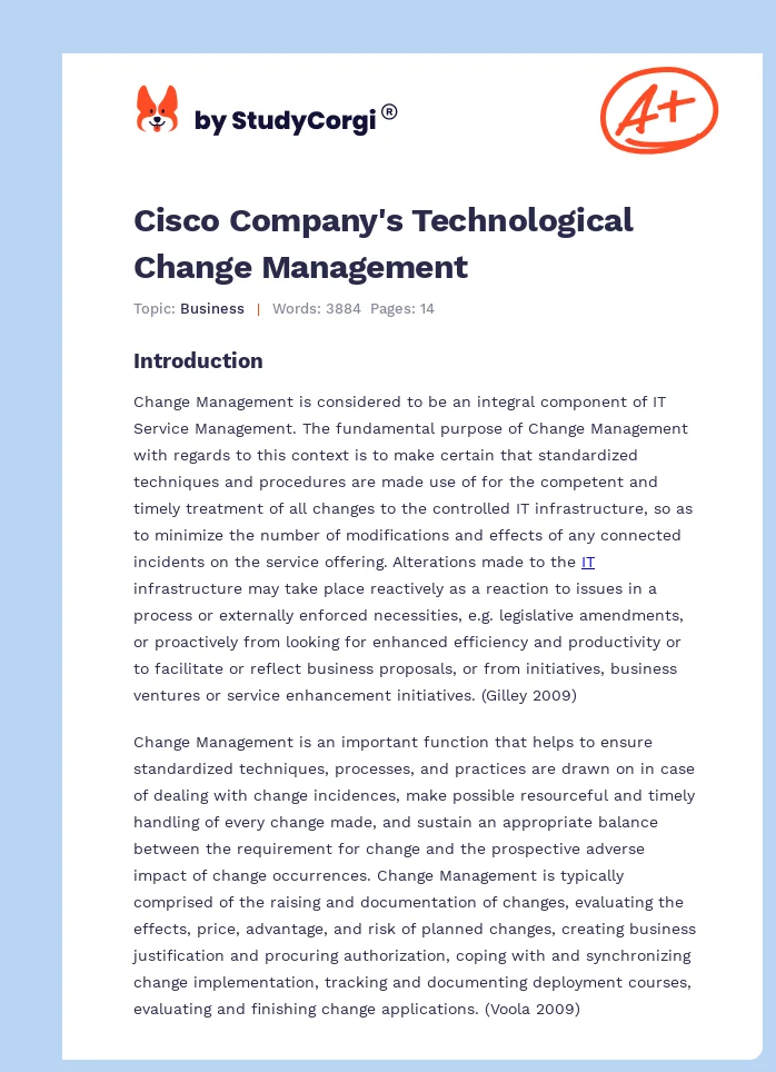 Cisco Company's Technological Change Management. Page 1