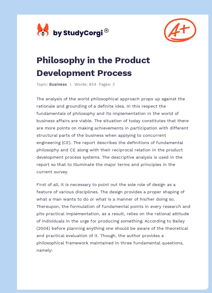 Philosophy in the Product Development Process. Page 1