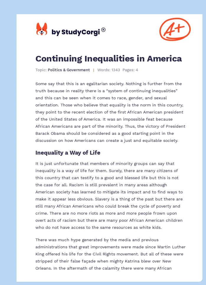 Continuing Inequalities in America. Page 1