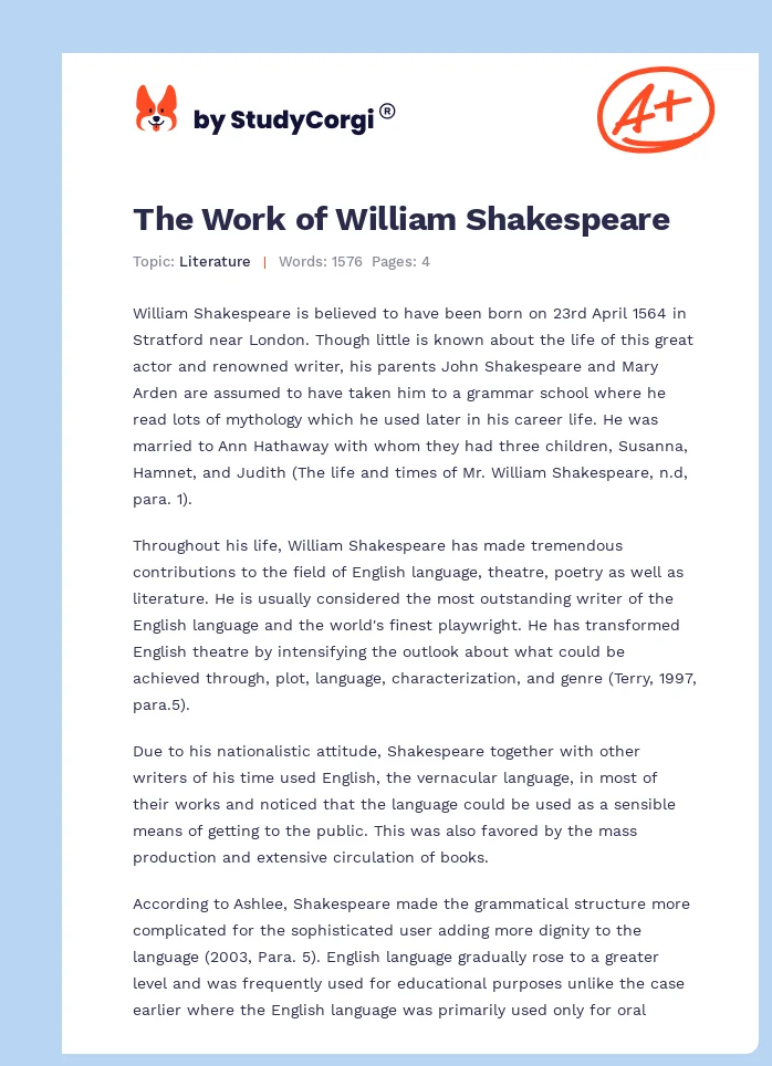 The Work of William Shakespeare. Page 1