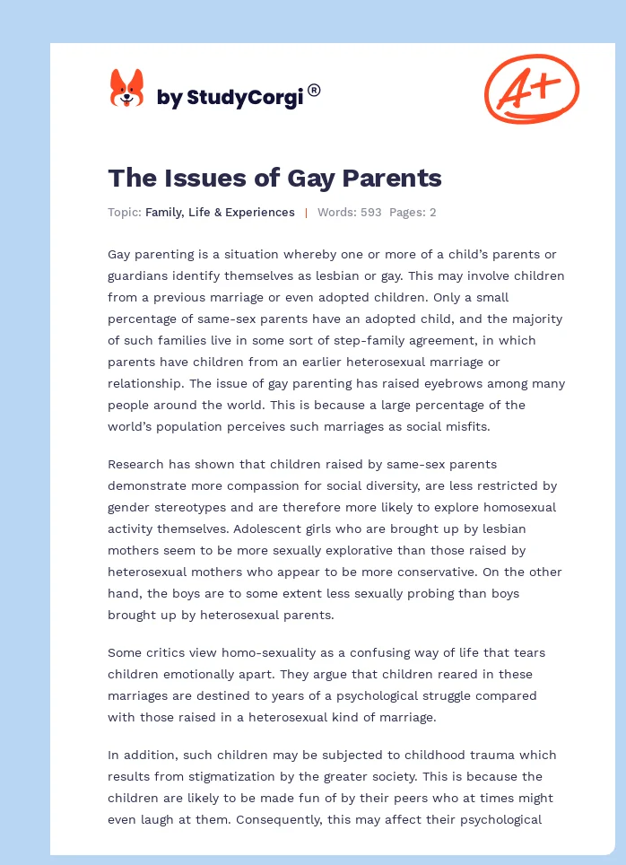 The Issues of Gay Parents. Page 1