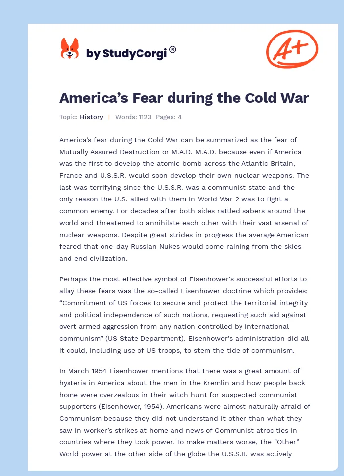 America’s Fear during the Cold War. Page 1