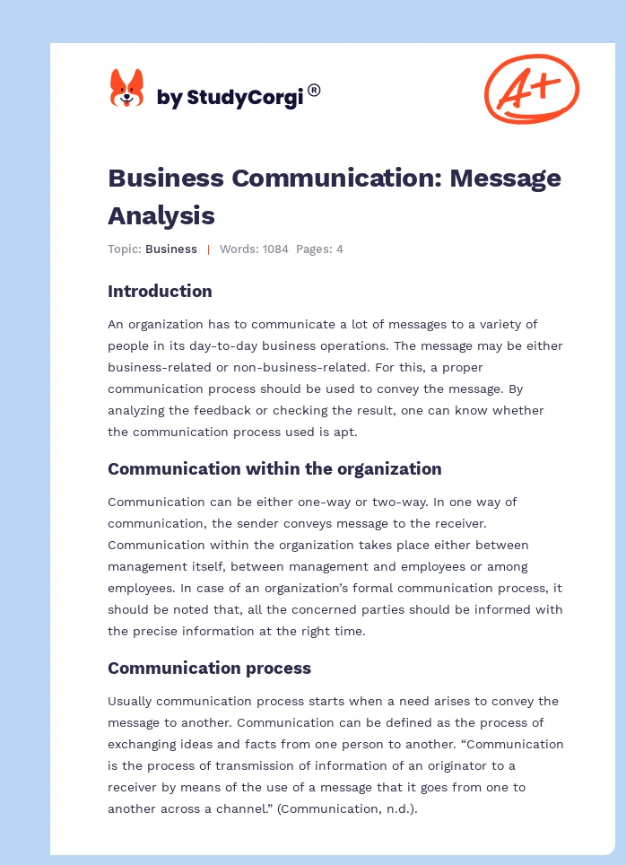 Business Communication: Message Analysis. Page 1