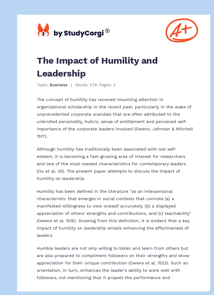 The Impact of Humility and Leadership. Page 1
