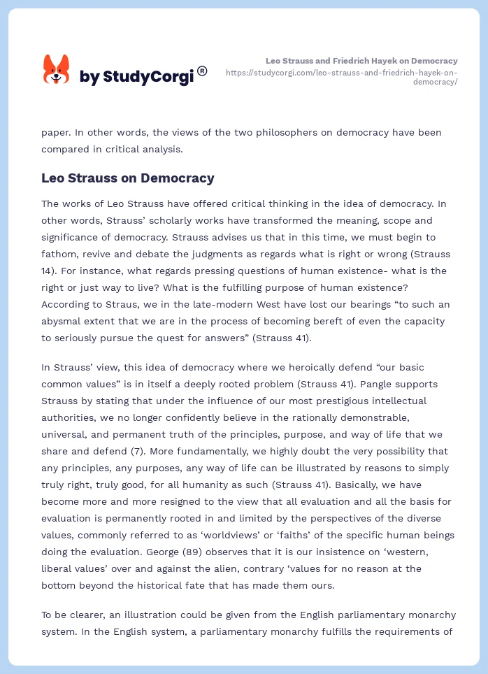 Leo Strauss and Friedrich Hayek on Democracy. Page 2