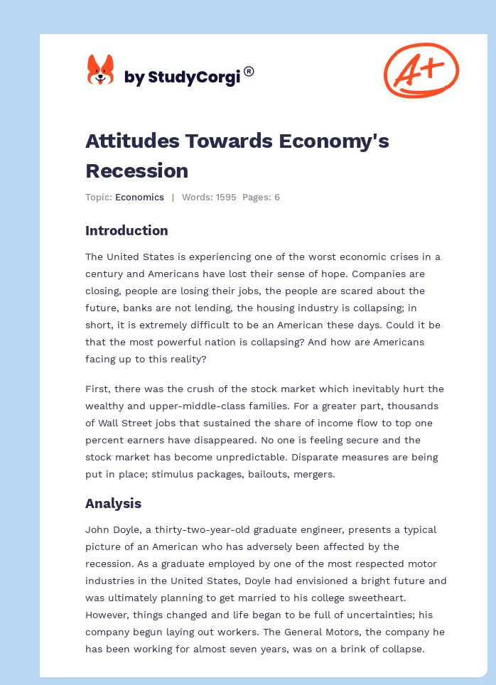 Attitudes Towards Economy's Recession. Page 1