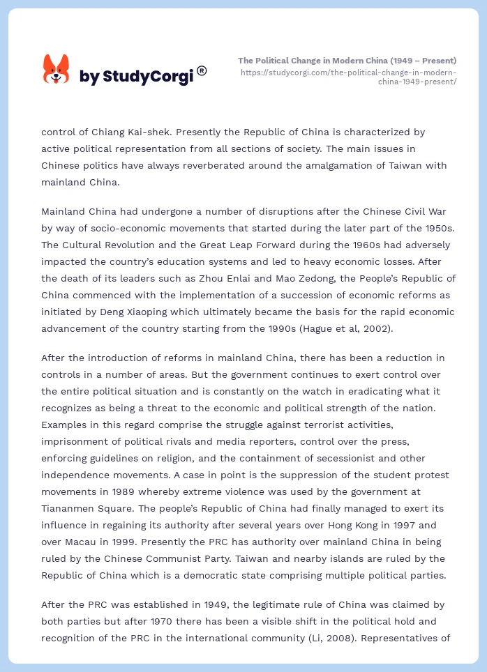 The Political Change in Modern China (1949 – Present). Page 2