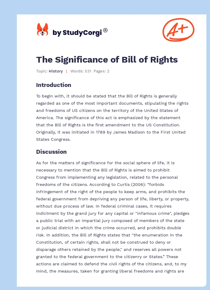 The Significance of Bill of Rights. Page 1