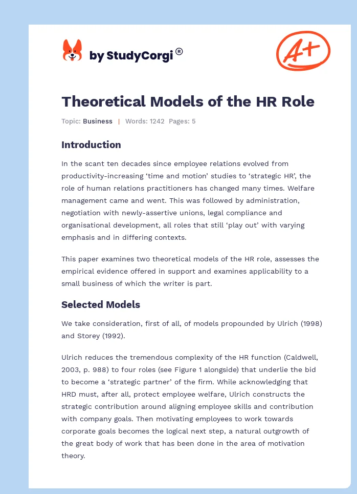 Theoretical Models of the HR Role. Page 1