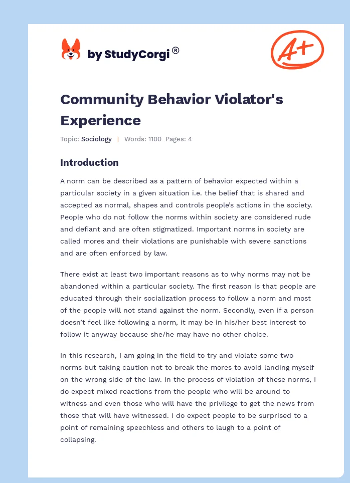 Community Behavior Violator's Experience. Page 1