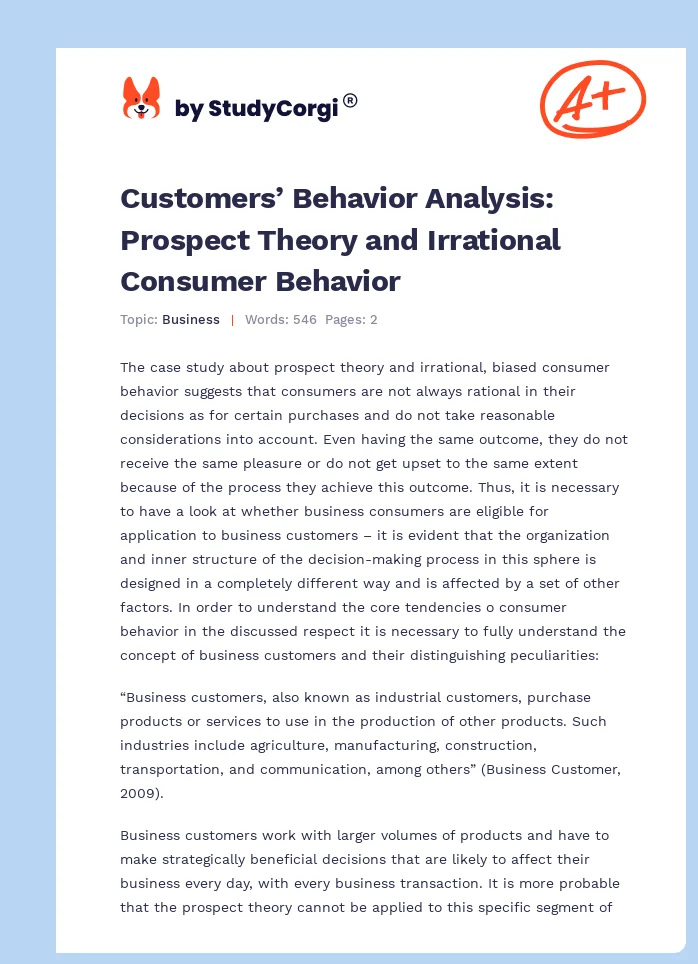 Customers’ Behavior Analysis: Prospect Theory and Irrational Consumer Behavior. Page 1