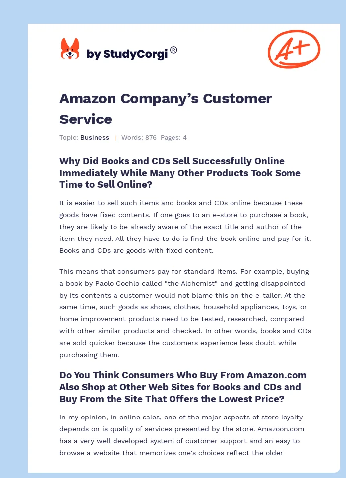 Amazon Company’s Customer Service. Page 1