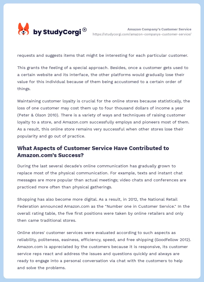 Amazon Company’s Customer Service. Page 2