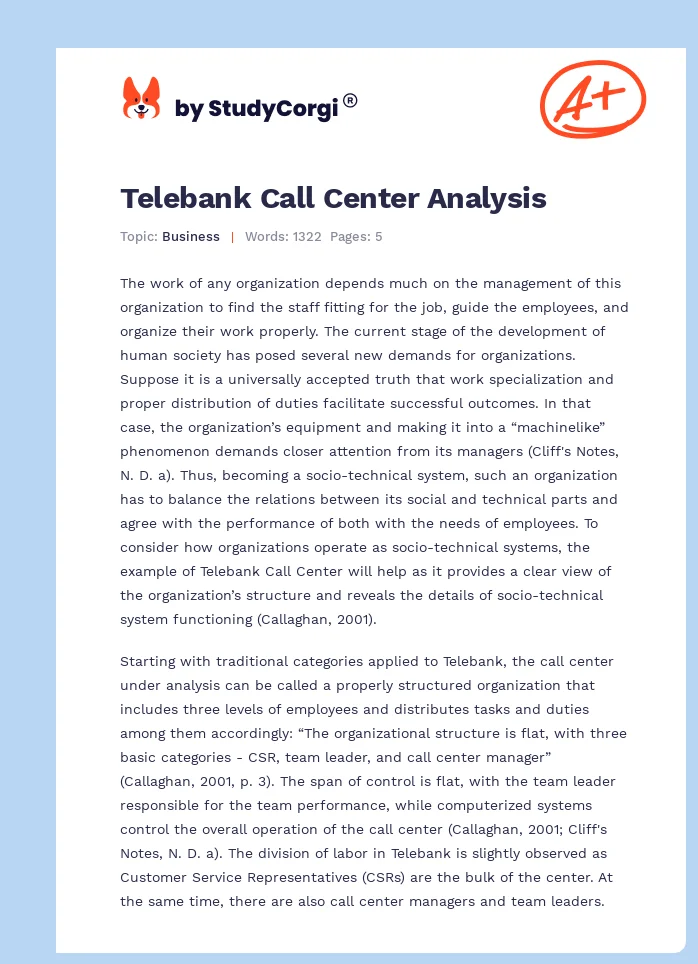 Telebank Call Center Analysis. Page 1