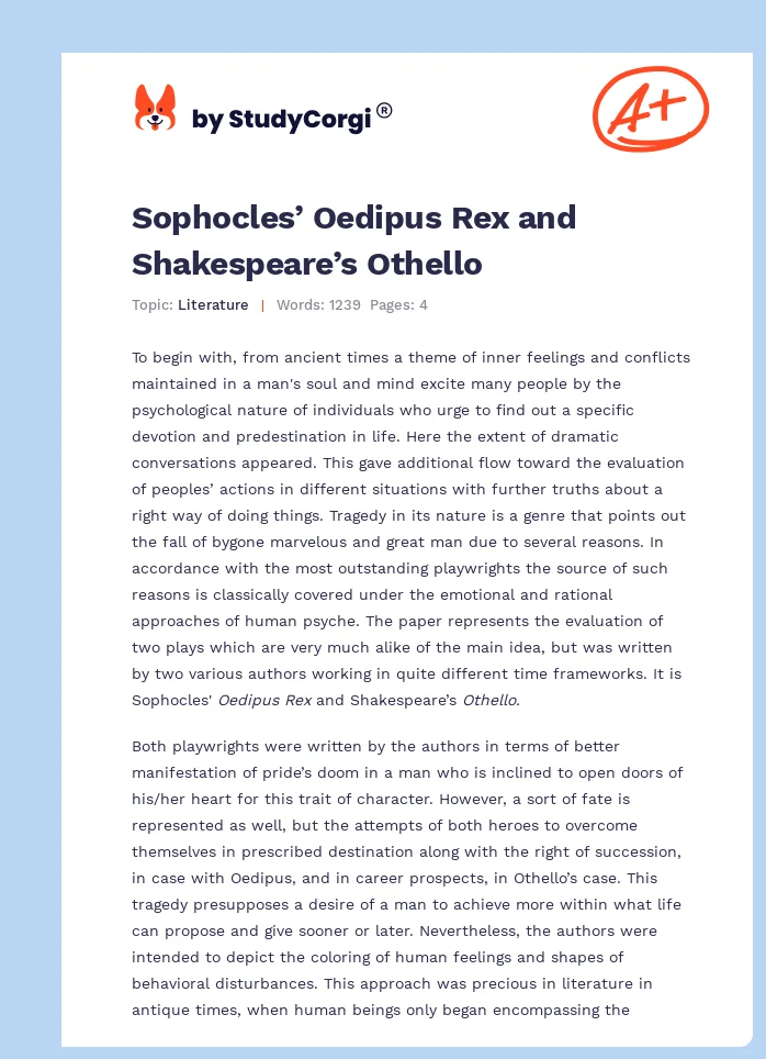 Sophocles’ Oedipus Rex and Shakespeare’s Othello. Page 1