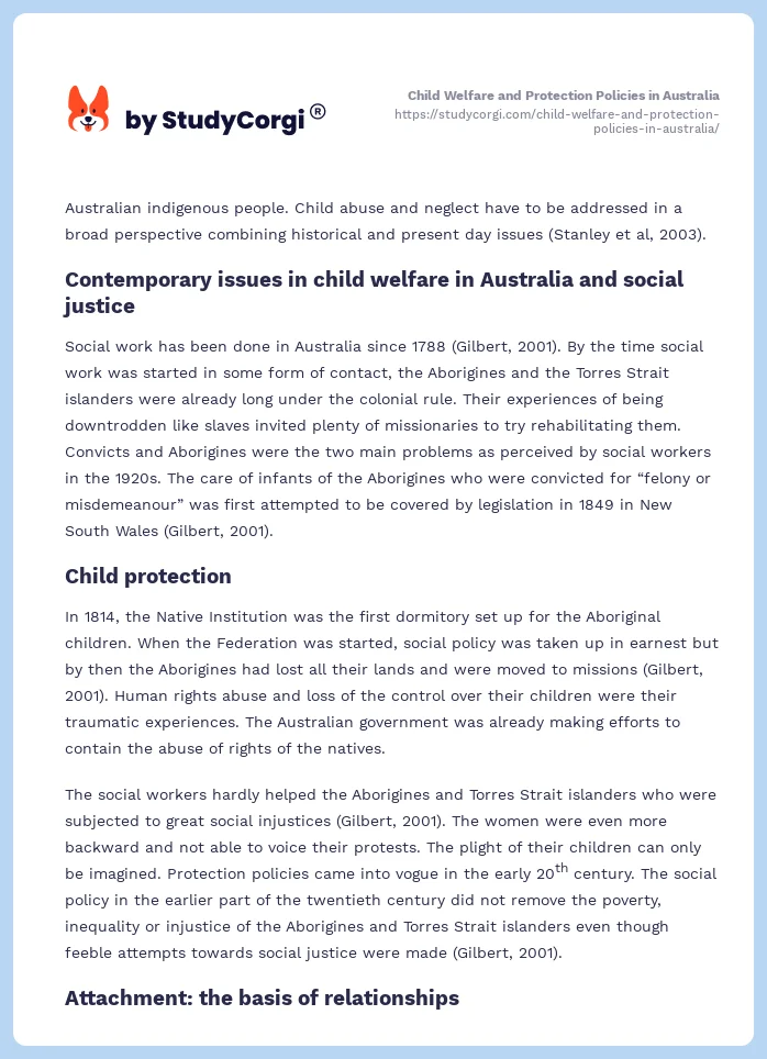 Child Welfare and Protection Policies in Australia. Page 2