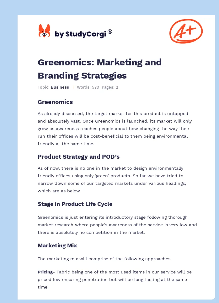 Greenomics: Marketing and Branding Strategies. Page 1