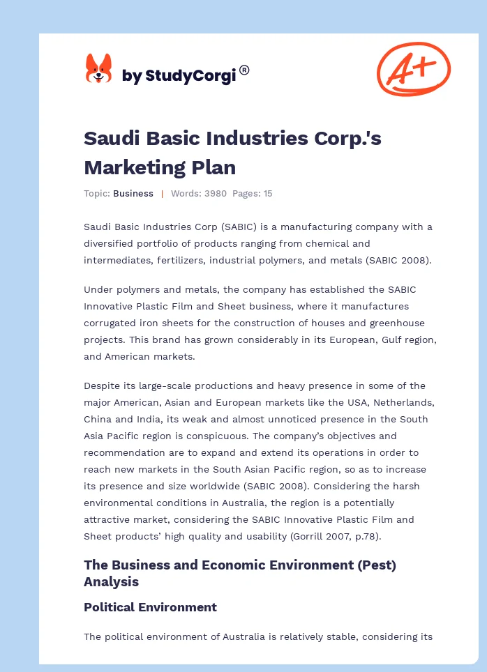 Saudi Basic Industries Corp.'s Marketing Plan. Page 1