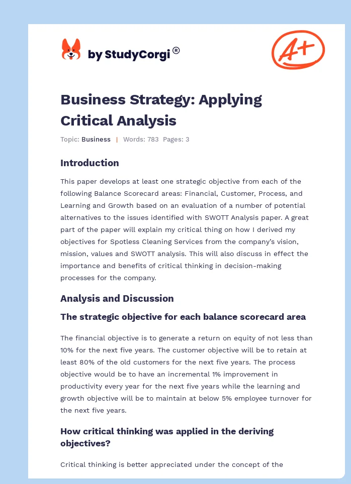 Business Strategy: Applying Critical Analysis. Page 1