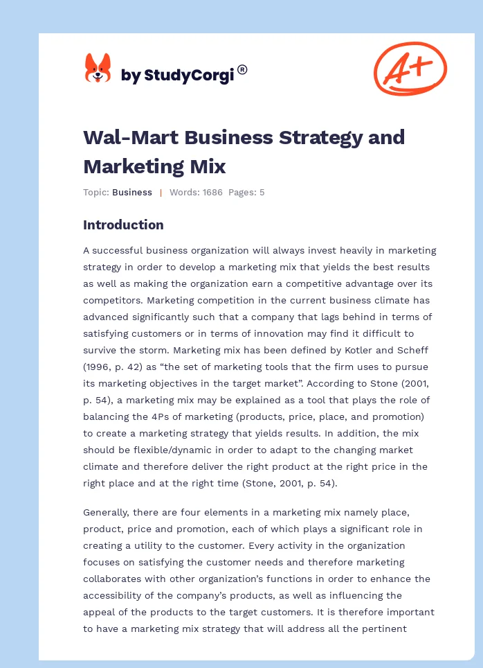 Wal-Mart Business Strategy and Marketing Mix. Page 1