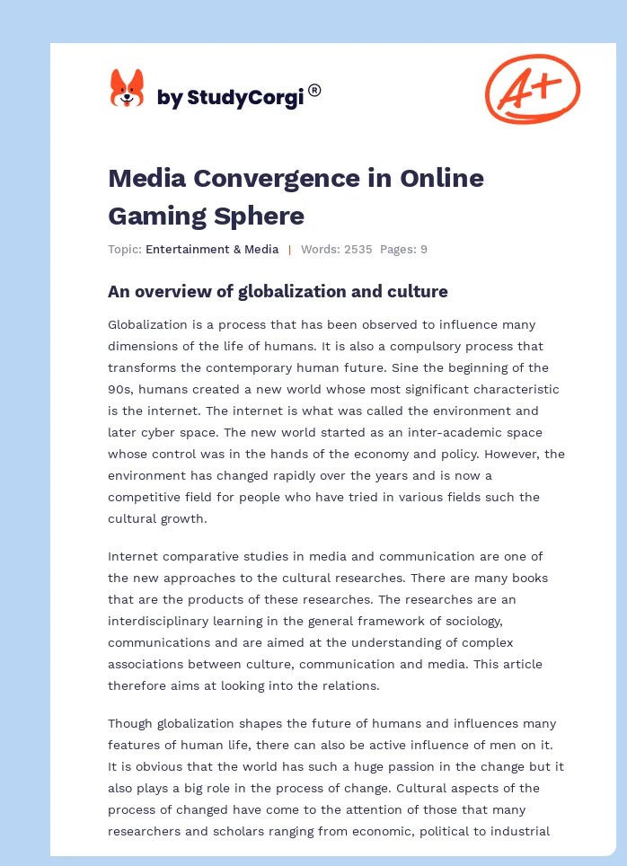 Media Convergence in Online Gaming Sphere. Page 1