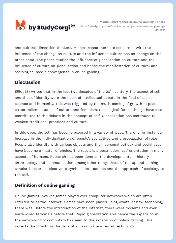 Media Convergence in Online Gaming Sphere. Page 2