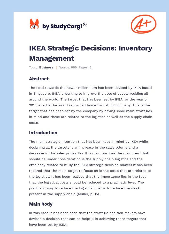 IKEA Strategic Decisions: Inventory Management. Page 1