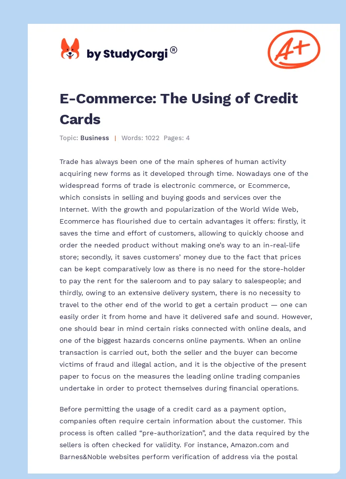 E-Commerce: The Using of Credit Cards. Page 1