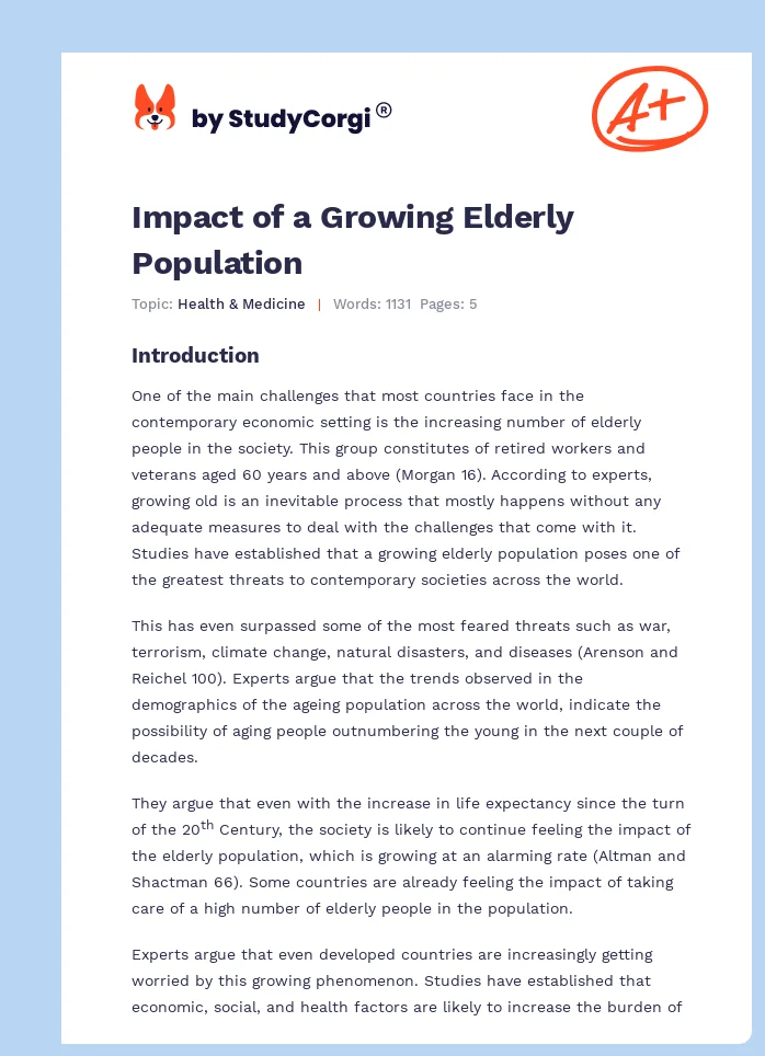 Impact of a Growing Elderly Population. Page 1
