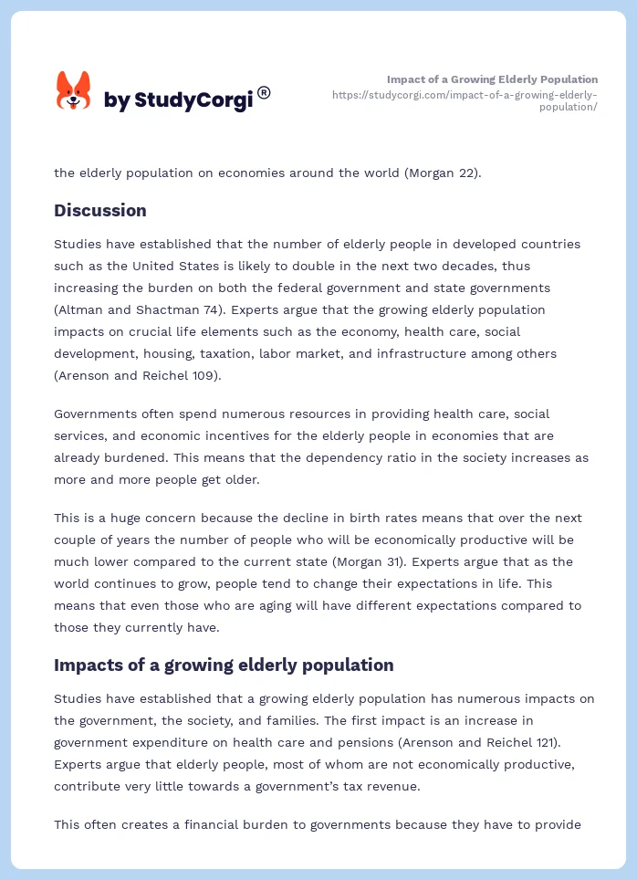 Impact of a Growing Elderly Population. Page 2