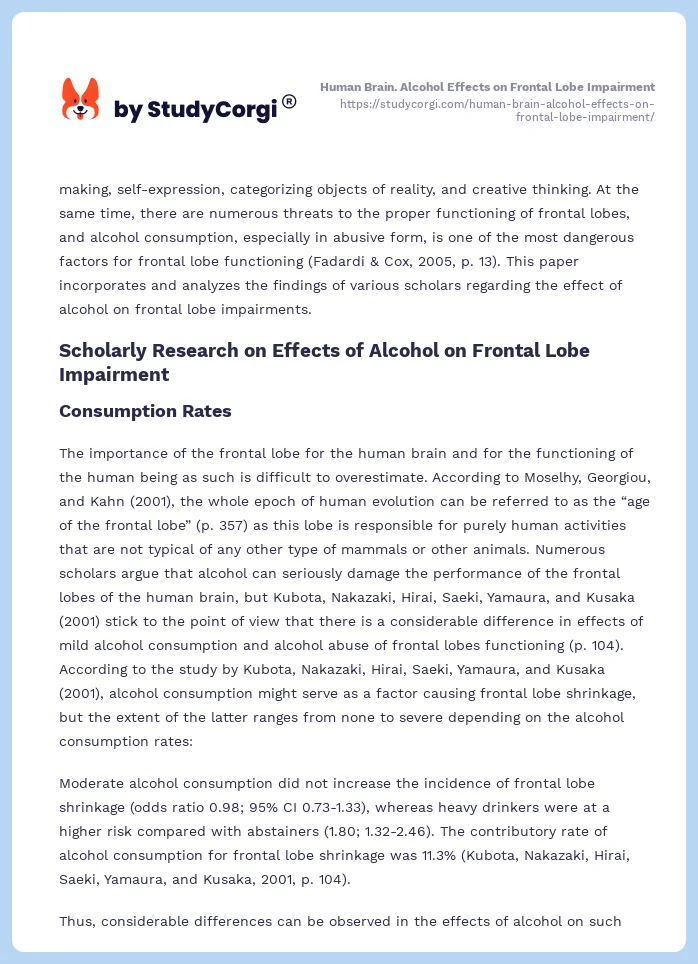 Human Brain. Alcohol Effects on Frontal Lobe Impairment. Page 2
