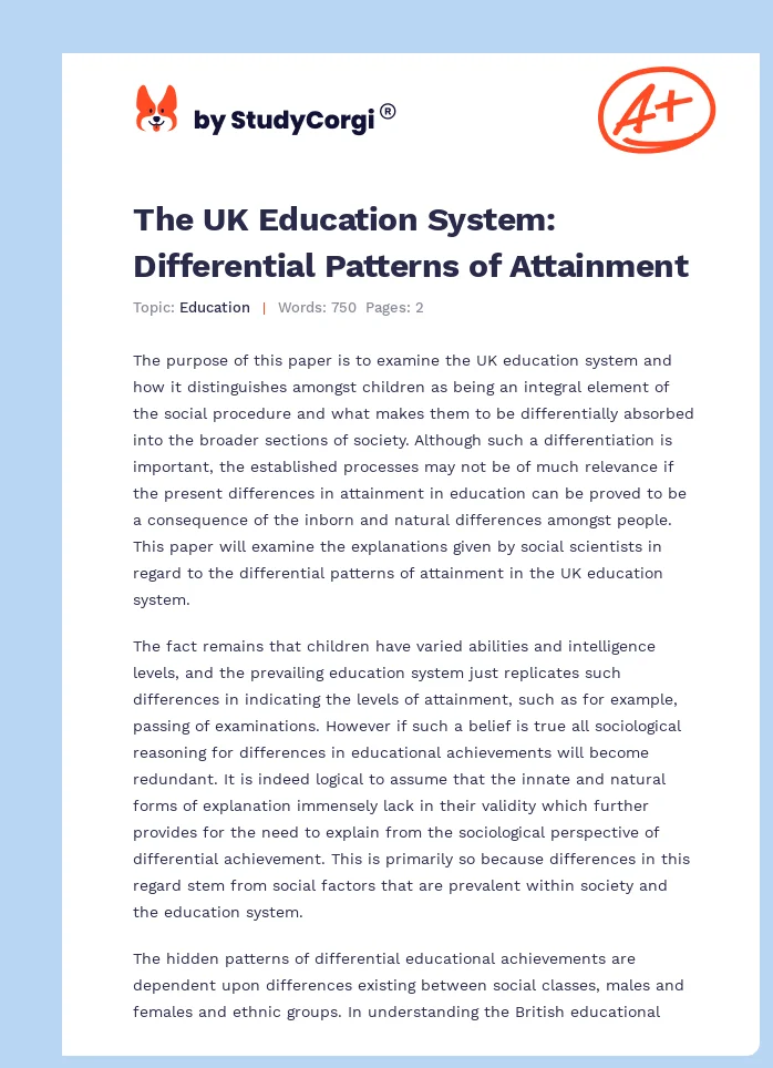 The UK Education System: Differential Patterns of Attainment. Page 1