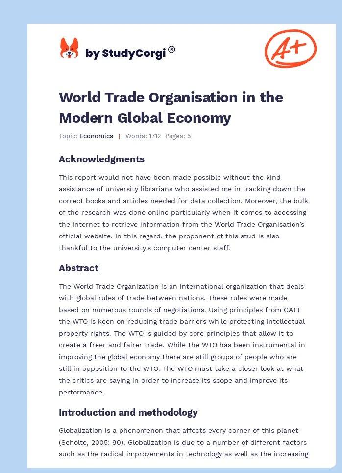 World Trade Organisation in the Modern Global Economy. Page 1