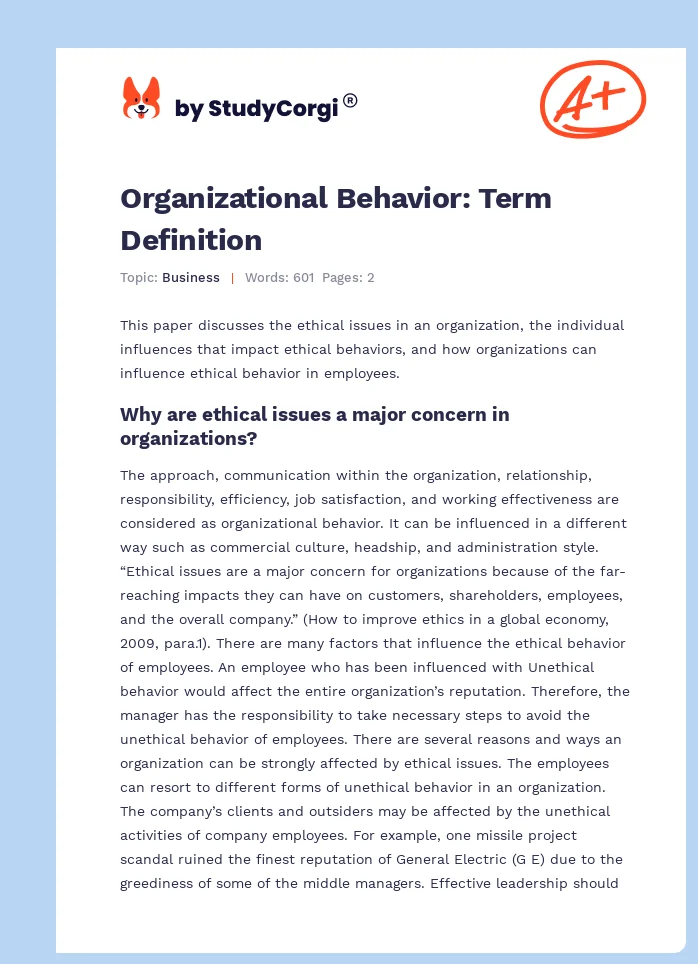 Organizational Behavior: Term Definition. Page 1