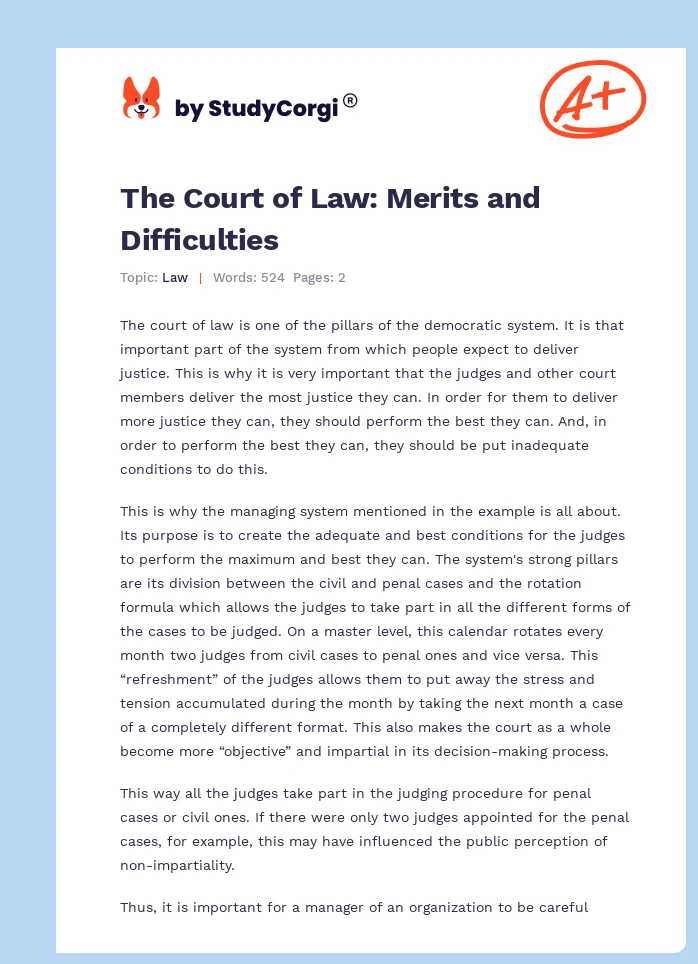The Court of Law: Merits and Difficulties. Page 1