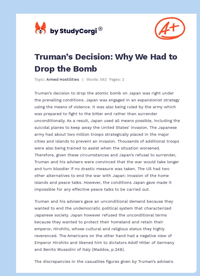 Truman’s Decision: Why We Had to Drop the Bomb. Page 1