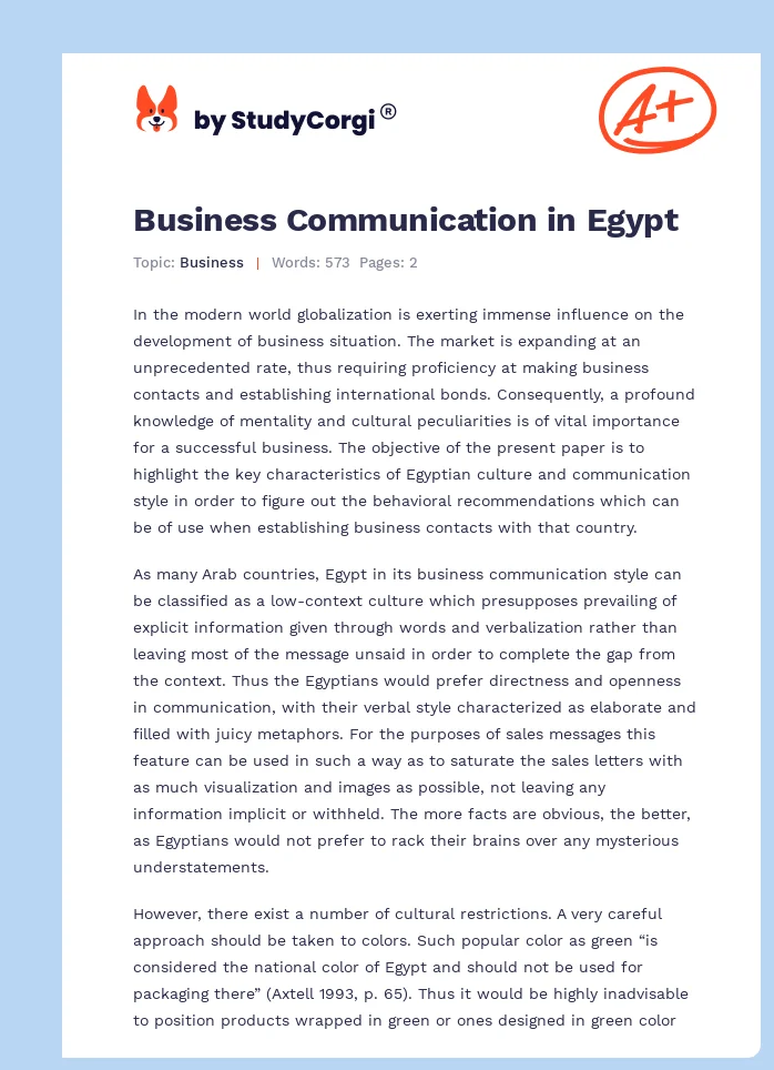 Business Communication in Egypt. Page 1