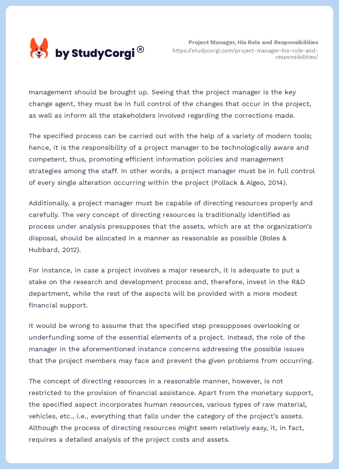 Project Manager, His Role and Responsibilities. Page 2