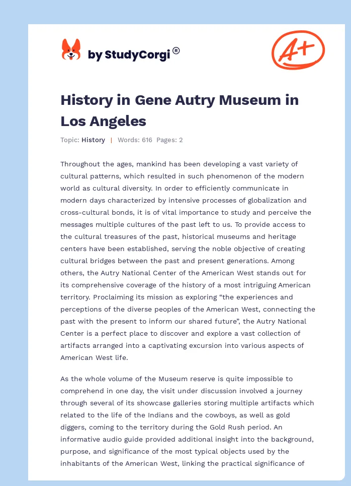 History in Gene Autry Museum in Los Angeles. Page 1