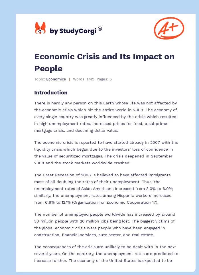Economic Crisis and Its Impact on People. Page 1