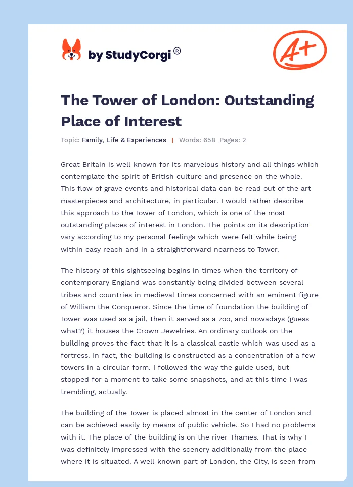 The Tower of London: Outstanding Place of Interest. Page 1