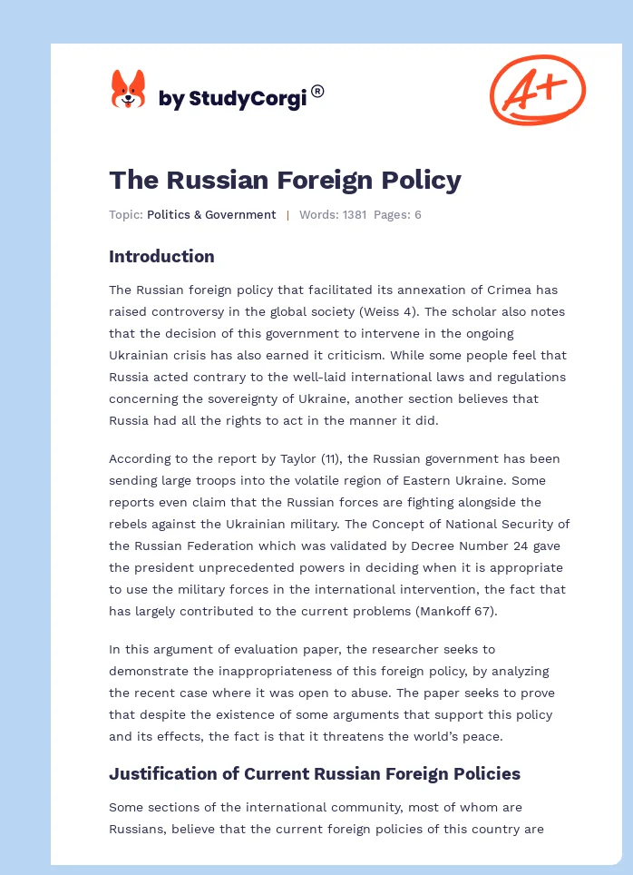 The Russian Foreign Policy. Page 1