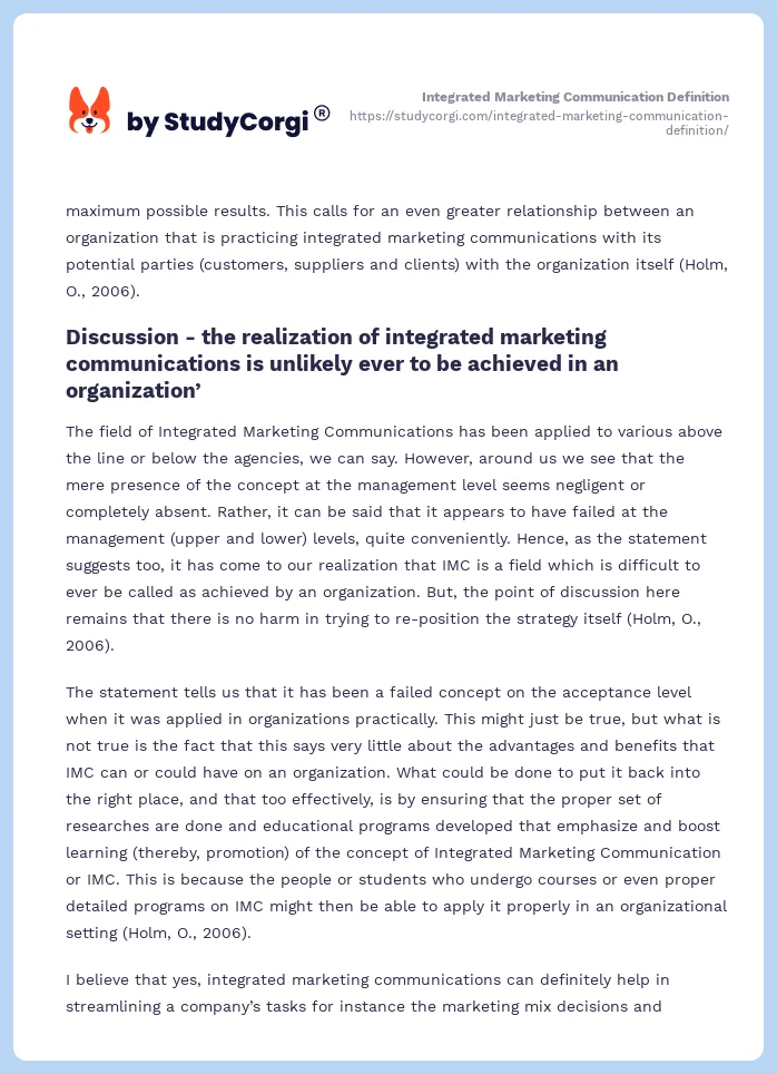 Integrated Marketing Communication Definition. Page 2